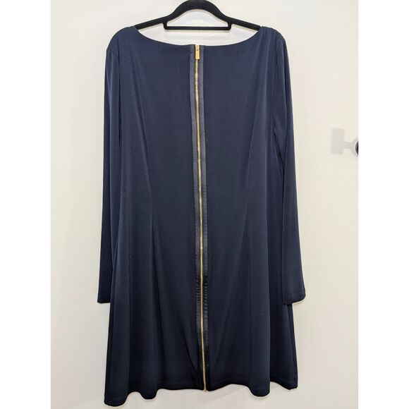 Vince Camuto NWT Navy Blue Gold Jeweled Neckline Sheath Shift Dress Size 14 - Picture 3 of 10